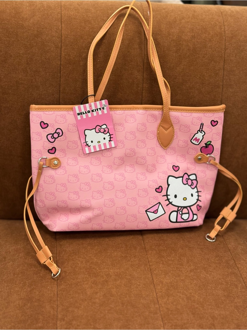 Hello Kitty Pink Tote with Tan Trim and Character Print